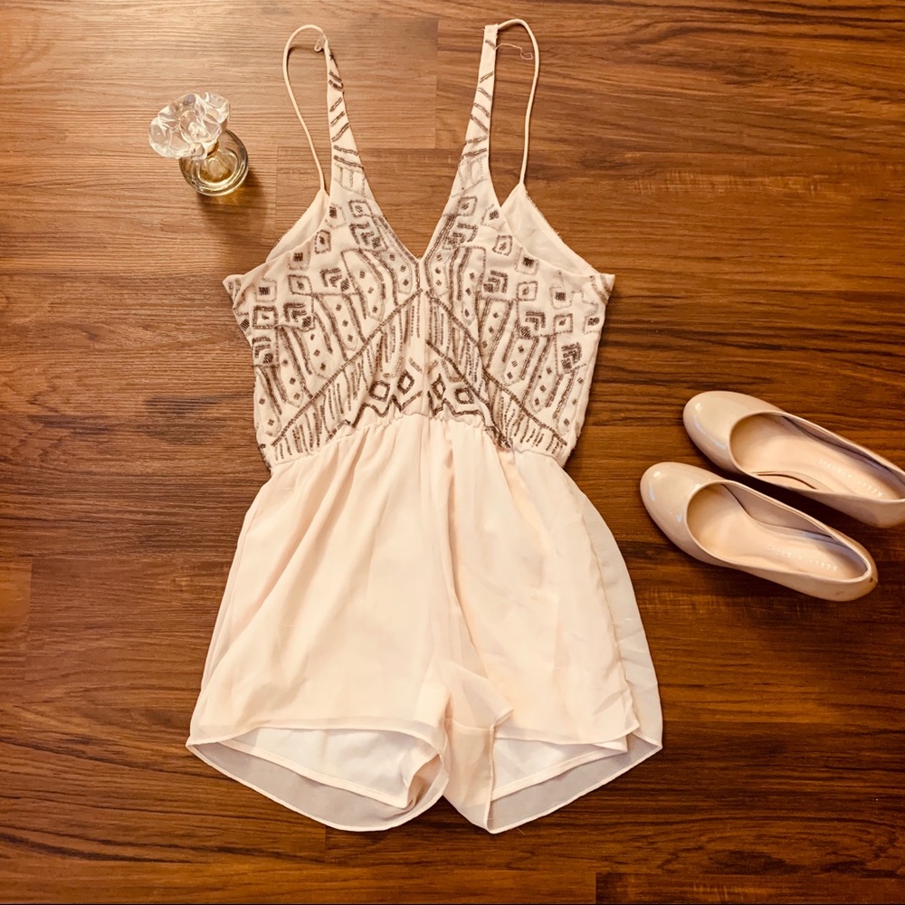 ZARA Light Pink Beaded Romper Size Small